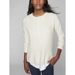Athleta Merino Wool-Blend Ribbed Knit Tunic Pullover Sweater in Cream - Medium